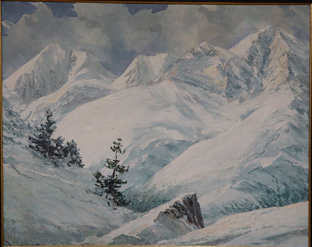 A. Tommasini, oil on canvas, Alpine landscape, signed, 73 x 93cm
